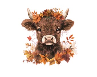 Conception DTF PNG sublimation de vache Highland automne mignonne pour t-shirts