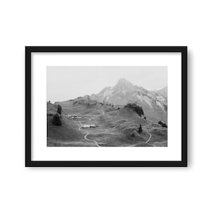 Framed Photography Prints, Black and White Art, Landscape Photography, Swiss Alps Chalet