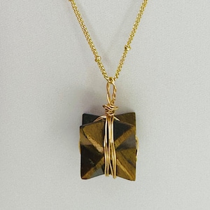 Collar Merkaba de cristal de ojo de tigre - para equilibrio/conexión a tierra/discernimiento