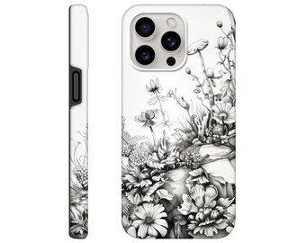 Black & White Field of Flowers - Tough Case - iPhone
