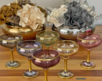 Farbige Margarita-Cocktailgläser, Vintage-Coupe-Gläser mit Goldrand, Martini-Glas, Barzubehör, Glaswarenset, Hochzeitsfeier, Einweihungsparty