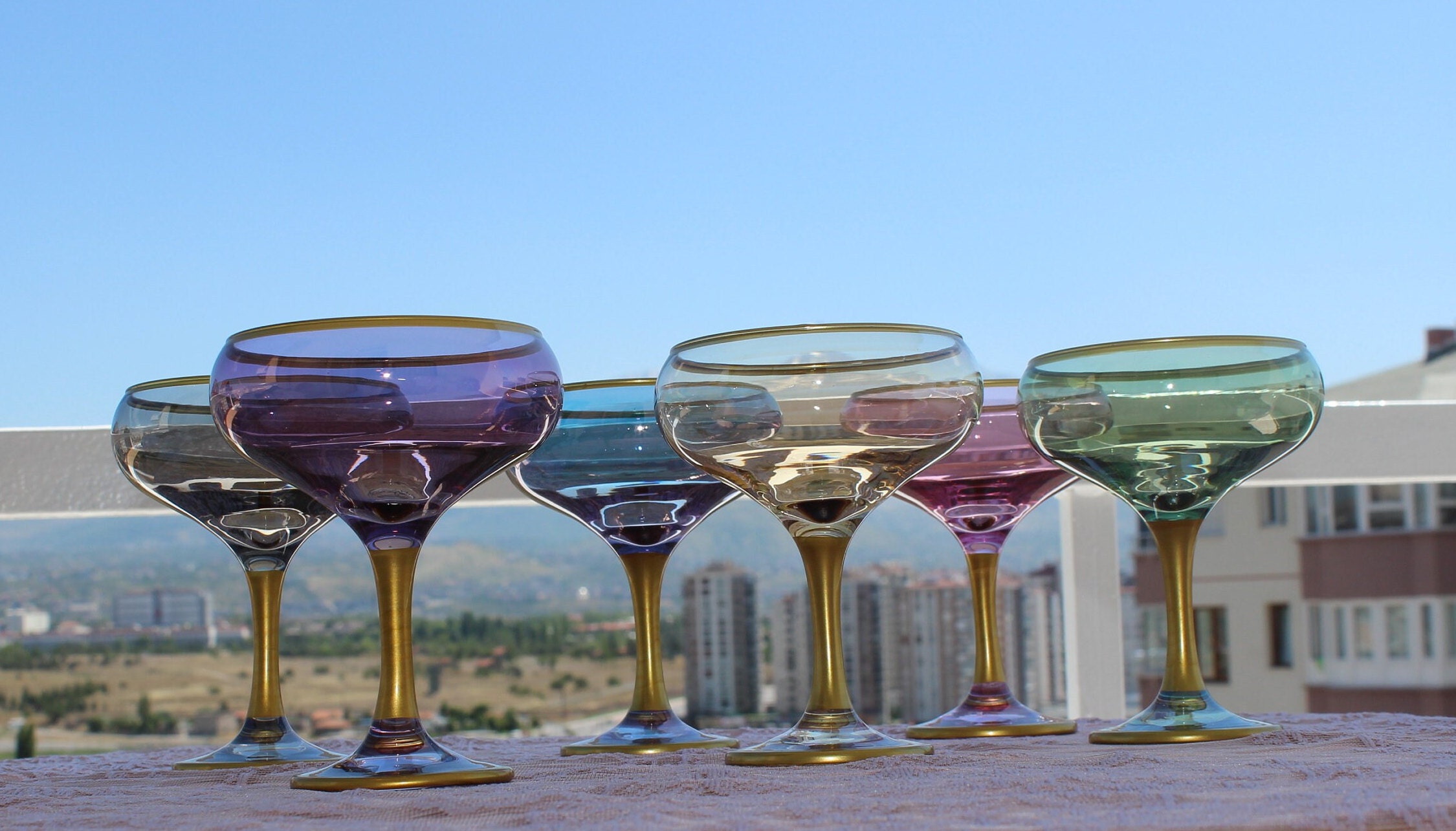 Crystal Martini Glasses Colored - Set of 4 - Stemmed Multi-Color Glass,  Great for all Drink Types an…See more Crystal Martini Glasses Colored - Set  of