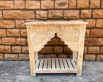 Wooden White Distage Carved Console Table,Side TV stand For Livingroom Furniture,Home Decor Furniture,jodhpuri carving console