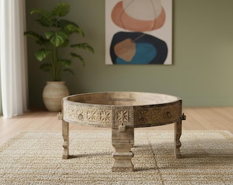 Handcrafted Indian Chakki Coffee Table | Rajasthani Wooden Accent