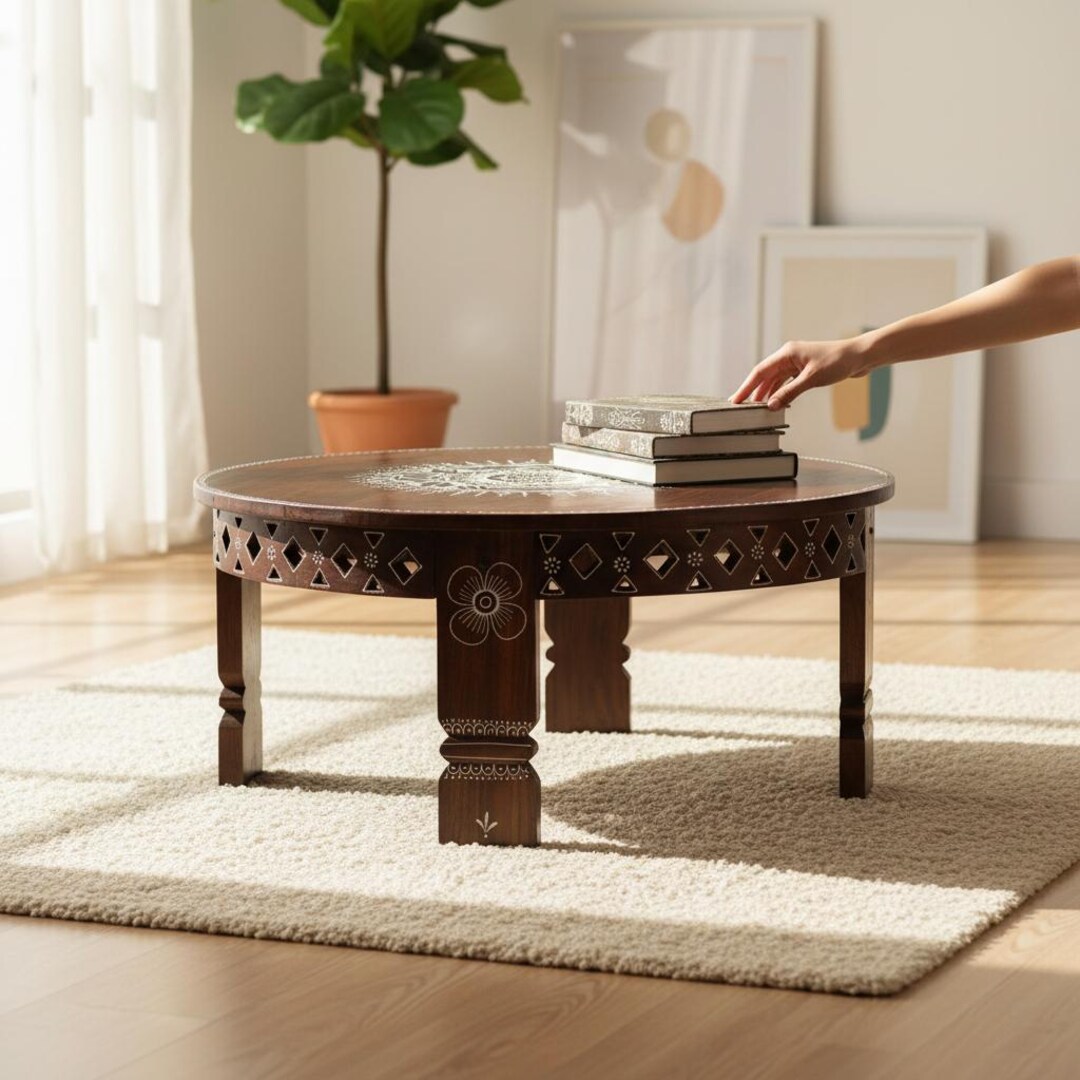 Solid Mango Wood Chakki Coffee Table, Dark Polished Indian Decor - Etsy
