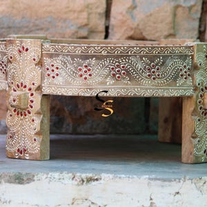 Handcrafted Mango Wood Coffee Table: Painted Indian Chakki Design