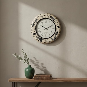 Painted Mango Wood Wall Clock, Indian Ethnic Art, Analog Clock