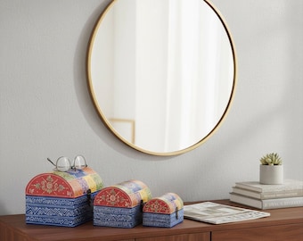 Juego de 3 cajas de madera maciza, decoración india para pared y mesa