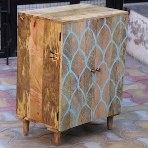 Painted Mango Wood Bedside Cabinet, Indian Chic Decor