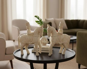 Bone Inlay Horse Statue, Indian Sculpture, Home Decor (18x5x20 inches)