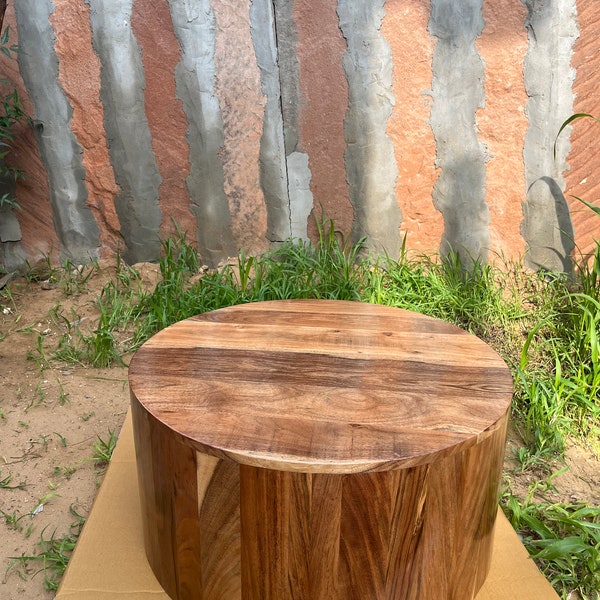 Wooden Round Solid Wood Natural Sheesam Wood  Coffee Table,Chakki Table For Home Decor,Wood Draum Table,Center Table