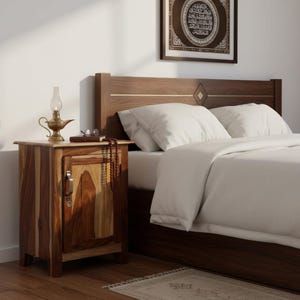 Rosewood Bedside Table, Handcrafted Indian Nightstand with Key Lock