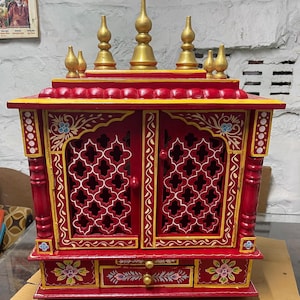 Indianer Wandhalterung Mandir | Pooja Ghar Tempel aus Holz | Handgefertigte Hindu Pooja Mandir | Wohnkultur Gebetstempel | Massiv Holz Wandschrein