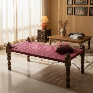 Handcrafted Indian Charpai Bed, Solid Wood Frame, Boho Outdoor Decor