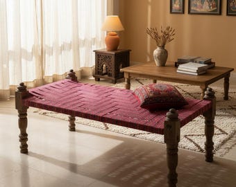 Cama Charpai india hecha a mano, estructura de madera maciza, decoración boho para exteriores