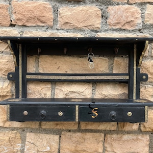 Wooden Wall Hanging Key Holder | Solid Wood Black Color Key Hanger | Chest Drawer Storage | Home Décor Furniture | Living Room Organizer