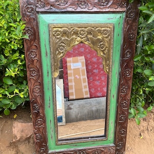 Wooden Mirror | Solid Wood Carved Wall Hanging | Elegant Wall Décor Frame | Handcrafted Home & Office Mirror | Living Room Furniture Art