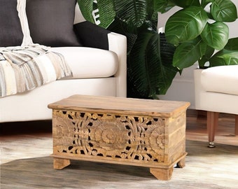 Wooden Carved Trunk Box, Handicraft Blanket Box, Living-room Coffee Table ,Solid Wood Storage Box With Coffee Table