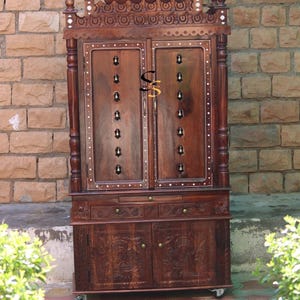 Rose Wood Fully Carved Mandir for Home and Office | Solid Wood Pooja Temple with LED Light | Dark Brown Spiritual Mandir for Pooja Room |