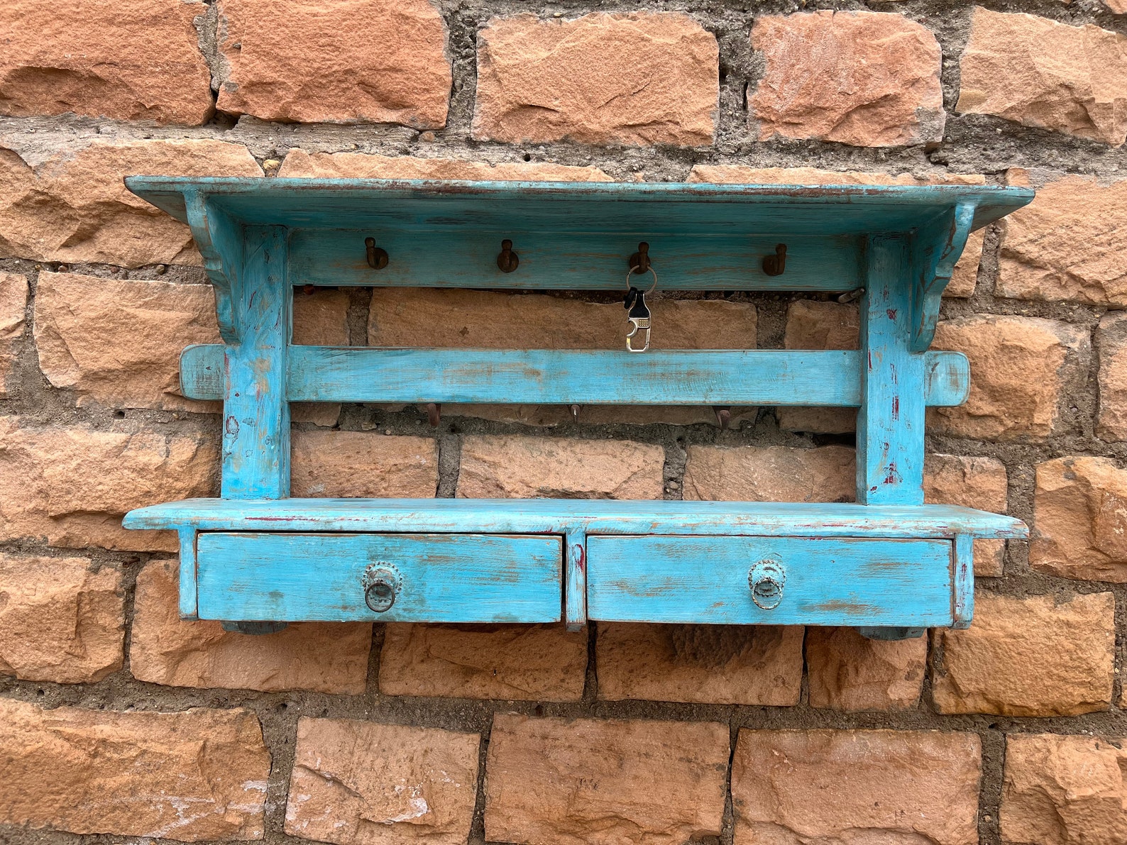Wooden Solid Wood Blue Color Wall Hanging Key Holder and Chest - Etsy