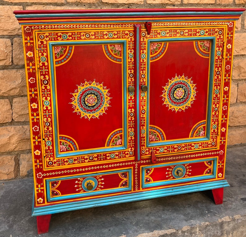 Wooden Indian Beautiful Painted 2 Drawer for Home ,side Table