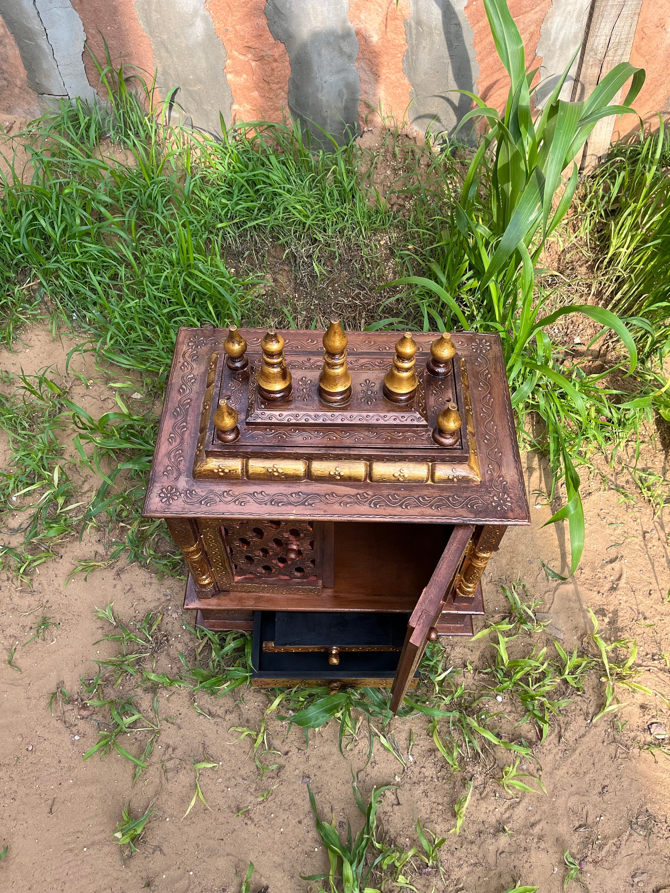 Wooden Pooja Room Decor Indian Art Wall Mount Decor Temple Mandir Handcrafted Mandir Pooja Ghar