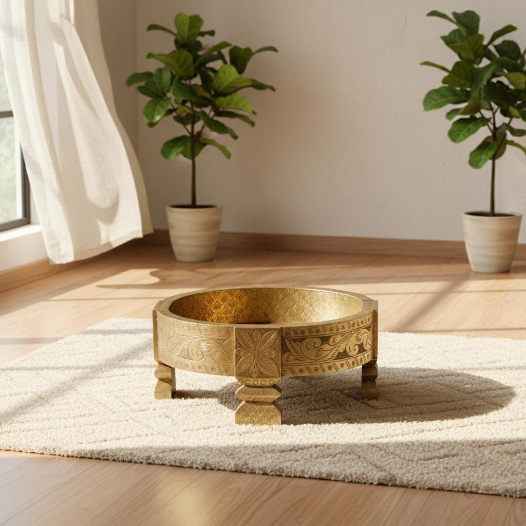 Ethnic Indian Mango Wood Chakki Table With Brass Detailing - Etsy