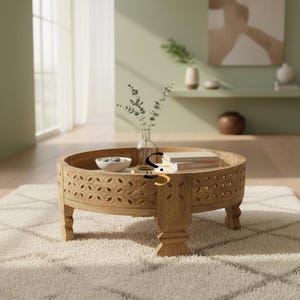 Mango Wood Chakki Table, Indian Boho Coffee Table, Plant Stand