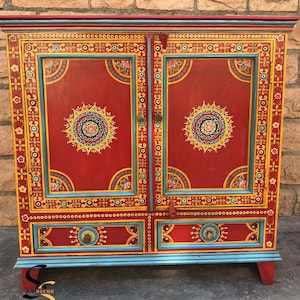 Wooden Indian Beautiful Painted 2 Drawer Cabinet for Home ,Side Table,Living Room Sideboard,Solid Wood Furniture,Painted Furniture