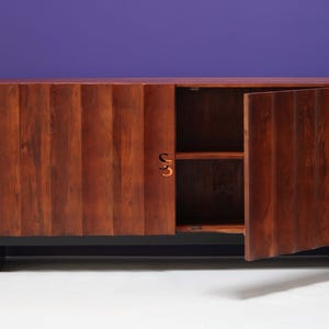 Wooden Walnut Finished Buffet Sideboard | Solid Mango Wood Storage Cabinet | Console Sideboard With 2 Doors & Shelf | Home Décor Furniture