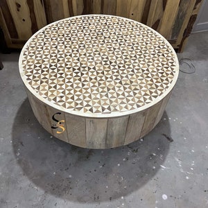 Bone Inlay Round Coffee Table: Handcrafted Solid Wood Cocktail Table - Etsy