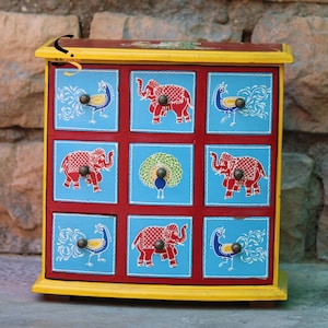 Handicraft Painted Mango Wood 9-Drawer Chest: Jewelry Organizer