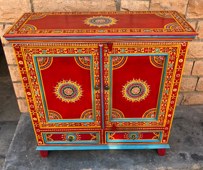 Wooden Indian Beautiful Painted 2 Drawer for Home ,side Table