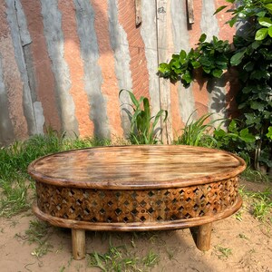 Wooden Solid Wood Natural Oval Coffee Table,Chakki Table for Home Decor Room Furniture ,Center Cocktail Table