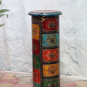 Handicraft Round Wood 5-Drawer Chest: Painted Accent Table