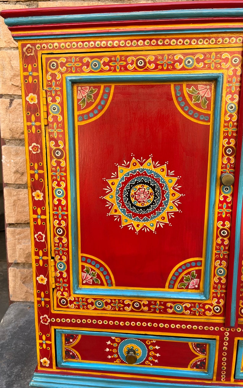 Wooden Indian Beautiful Painted 2 Drawer for Home ,side Table