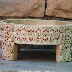 Hand-Carved Mango Wood Coffee Table: Rustic Mill Table Design