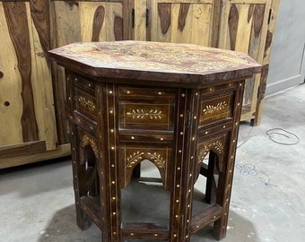 Wooden Round Fine  Bone Inlay Furniture,Wood cocktail Table,Fine Carved Dining Table For Home And Office ,Sagvan Center Table