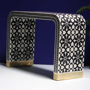 Bone Inlay Console Table: Black & White Geometric Mango Wood