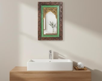 Espejo de madera, marco de madera para suelo de decoración del hogar, muebles artesanales tallados, adorno de pared decorativo hecho a mano para sala de estar y recibidor.