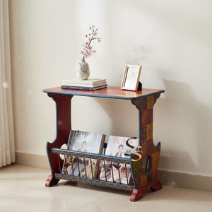 Mango Wood Boho Painted Console Table, Indian Ethnic Art