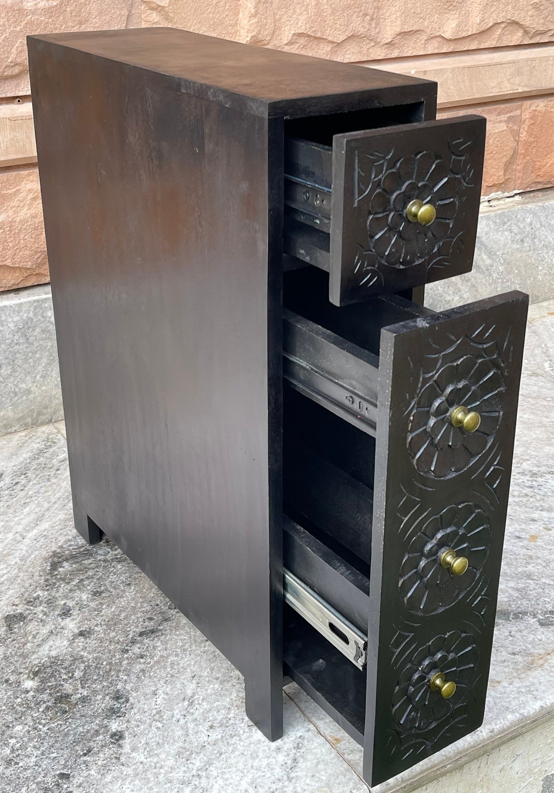 Wooden Carved Black Mango Wood Bathroom Furniture,indian Storage