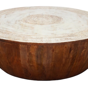 Indian Drum Coffee Table: Round Wood Cocktail Table