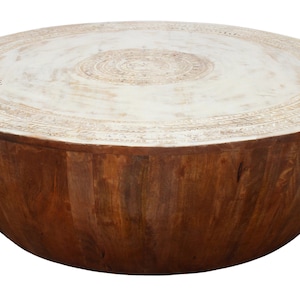 Wooden Cocktail Table,Indian Coffee Table,Round Drum Table, White Drown Color end Table,Sofa Side table ,Center Table