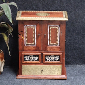 Wooden Bedside Table | Solid Wood Brass Fitted Side Table | Handcrafted 3 Drawer Bedside Drawer | Elegant Nightstand for Bedroom Storage
