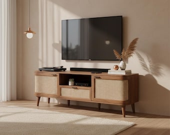 Mobile TV in rattan di mango / Consolle multimediale Boho