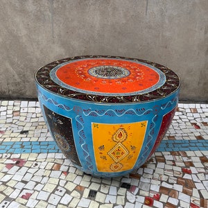 Painted Mango Wood Round Coffee Table: Boho Living Room Decor