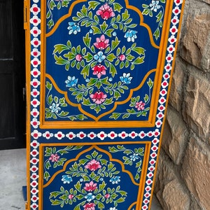 Wooden Painted Cupboard For Living Room Side.Mango Wood Painted By Indian Villagers,Rajasthani Blue Painted Furniture, Bedside Table image 4