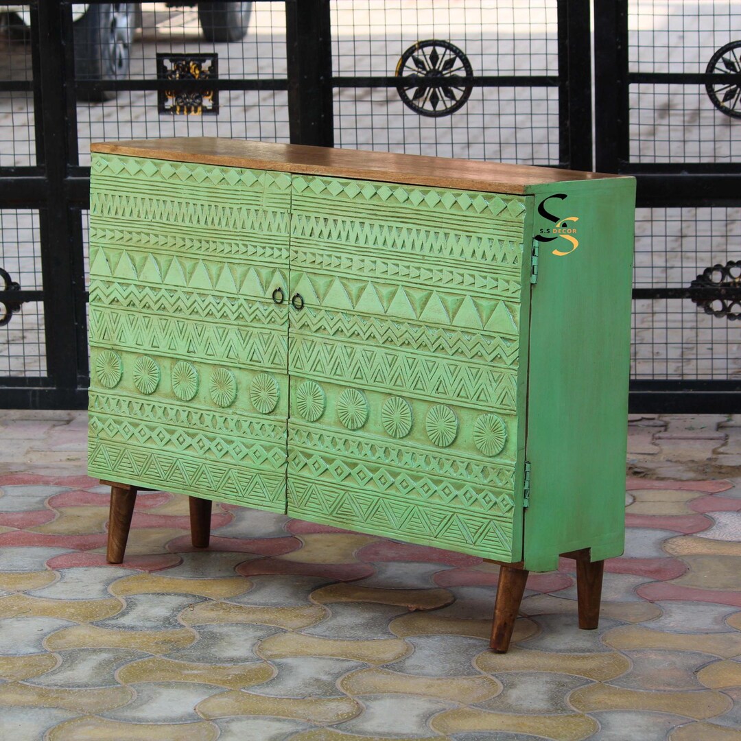 View of Handcrafted Cabinet Solid Wood With Elegant Carving Detail - Perfect ...