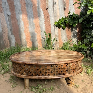Solid Wood Oval Coffee Table: Natural Centerpiece Table